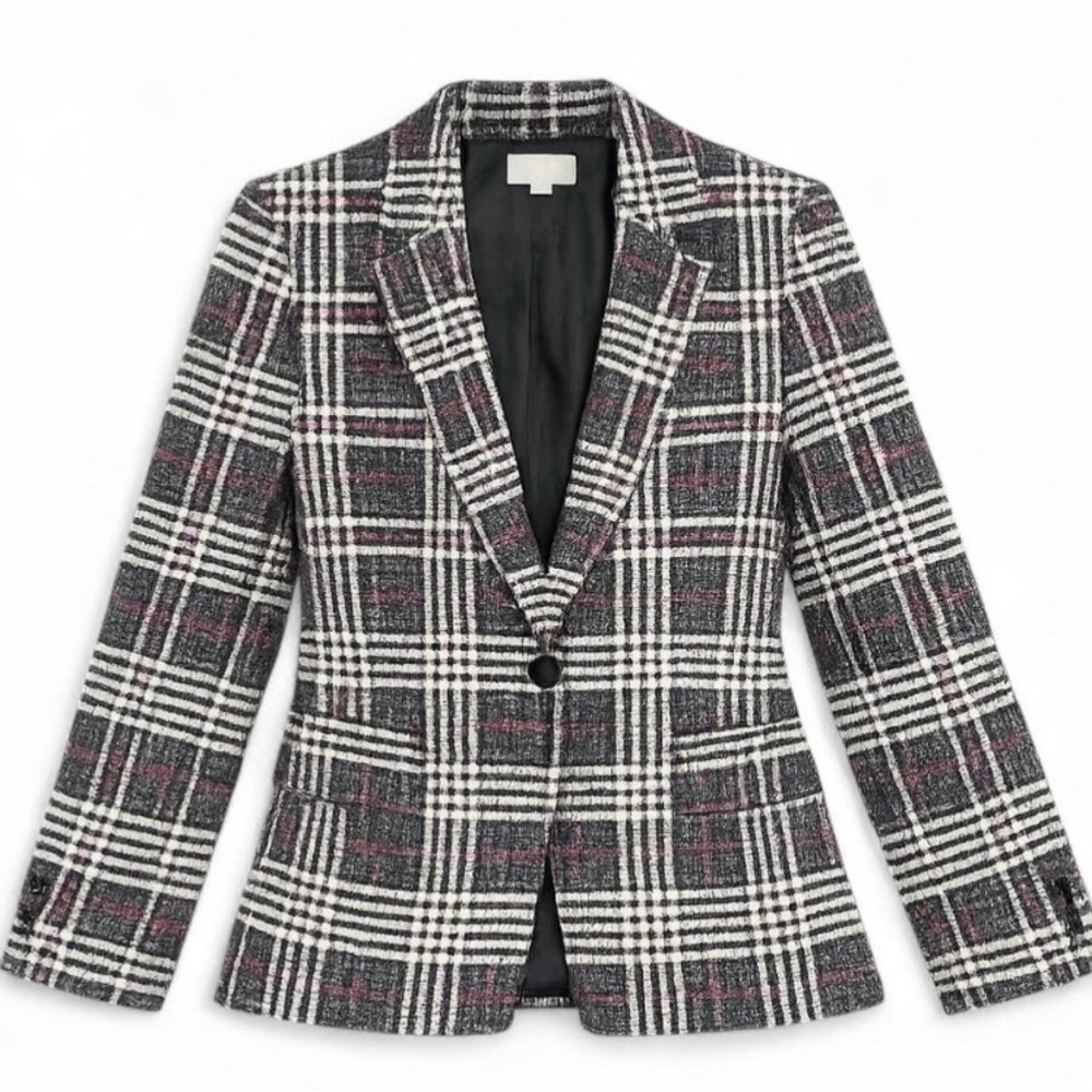 Plaid Women's Blazer - Black, White, Red